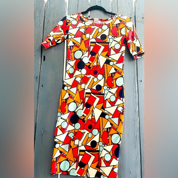 🫵LulaRoe 🐱🐶🦊 Abstract Multicolored Bodycon Dress🦊 - Picture 6 of 8
